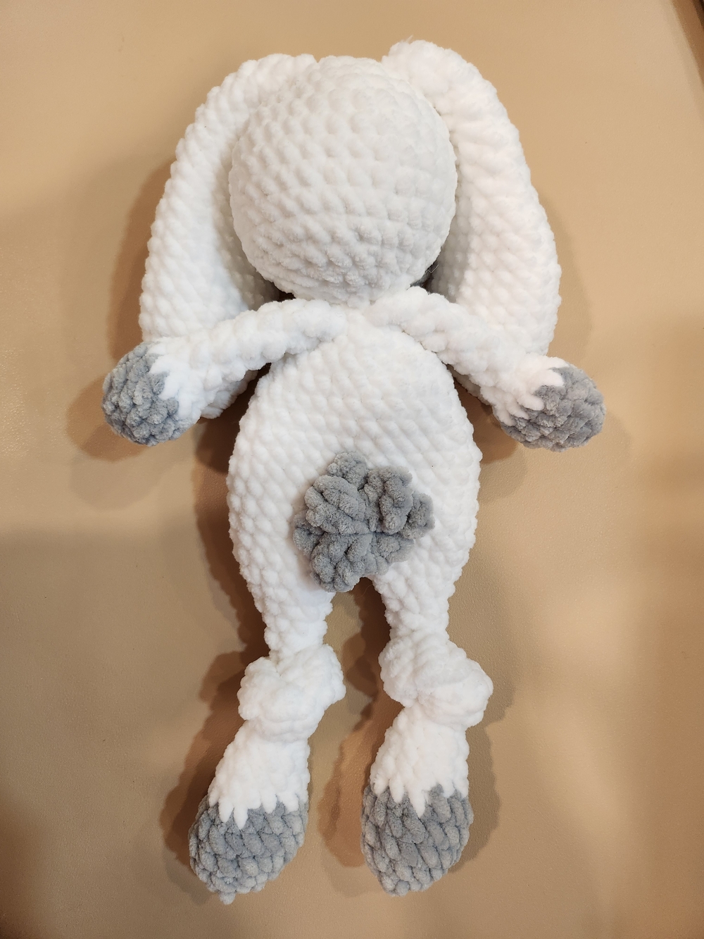 Plush White Bunny Snuggler with Gray Accents - Soft Lovey - Picture 2 of 2